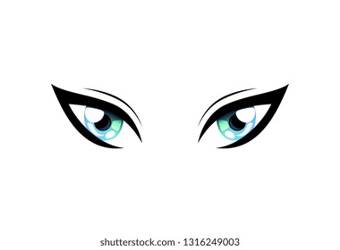 Bright Beautiful Cat Eyes with Light Reflections Manga Japanese Style Vector Illustration