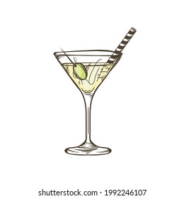 bright beautiful color hand drawn cocktail illustration isolated on white background