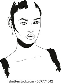 Bright and beautiful dark model with plump lips. Fashion illustration. Make up.