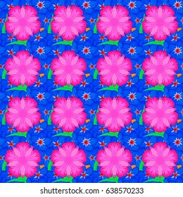 Bright beautiful flowers seamless background. Abstract cute floral print on a orange background. Vector illustration.