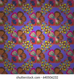 Bright beautiful flowers seamless background. Abstract cute floral print in blue, yellow and pink colors. Vector illustration.