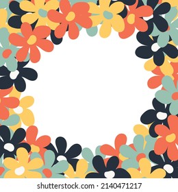 Bright beautiful frame of flowers. Decorative frame. Unique design for greeting cards, banners, flyers. Vector. Hand-drawn.