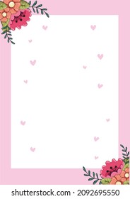 Bright beautiful frame of flowers. Horizontal frame. Decorative frame in pink colors. Unique design for greeting cards, banners, flyers. Vector. Hand-drawn.