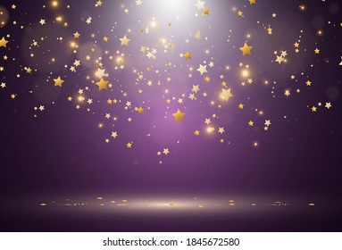 Bright beautiful golden sparks star on a transparent background.