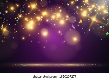 Bright beautiful golden sparks star on a transparent background.