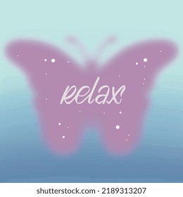 Bright beautiful gradient postcard with hearts, quotes, butterflies, flowers, waves in 70-90s style. Groovy trendy gradients, typography, y2k. Post templates 