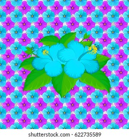 Bright beautiful hibiscus flowers seamless background. Abstract cute floral print on a gray background. Vector illustration.