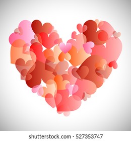 bright and beautiful illustration with hearts in red and pink.