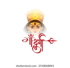 Bright and beautiful illustration of Maa Durga and calligraphy for Navratri festival, India