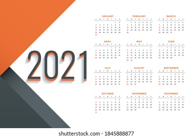 
Bright beautiful multicolored calendar for 2021