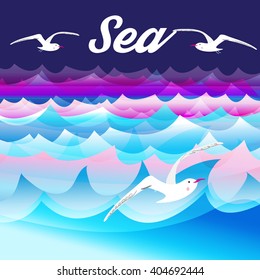 Bright beautiful nature sea  background with sea gulls .