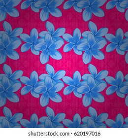 Bright beautiful plumeria flowers seamless background. Abstract cute floral print on a magenta background. Vector illustration.