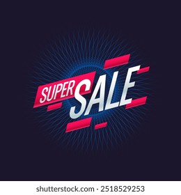 Um cartaz brilhante e bonito para a venda de bens e serviços. Um anúncio para venda. A inscrição é Super sale.