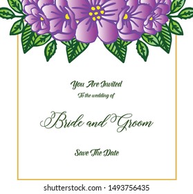 Bright beautiful purple wreath frame, for decoration template of card bride and groom. Vector