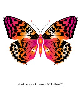 Bright beautiful red butterfly. Vector illustration isolated on white background.
