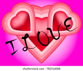 Bright beautiful red heart on a pink background, the inscription I love, vector