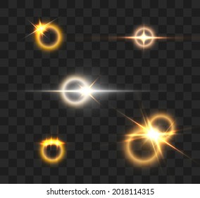 A bright beautiful star on a transparent background sparkles with small particles. Vector illustration of light effect.