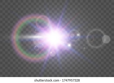 Bright beautiful star.Vector illustration of a light effect on a transparent background.