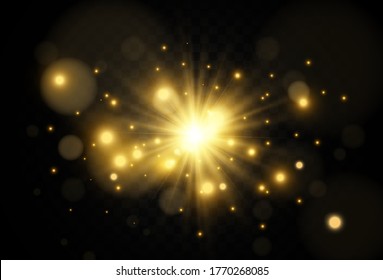 Bright beautiful star.Vector illustration of a light effect on a transparent background.