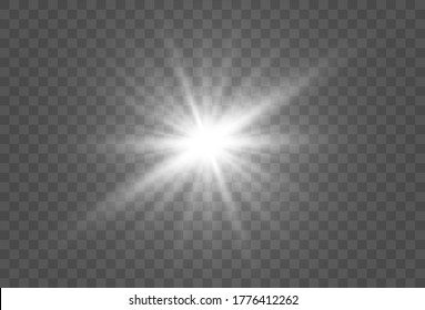 Bright beautiful star.Vector illustration of a light effect on a transparent background.
