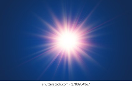 Bright beautiful star.Vector illustration of a light effect on a transparent background.