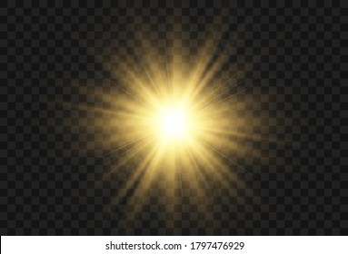 Bright beautiful star.Vector illustration of a light effect on a transparent background.