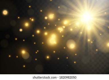 Bright beautiful star.Vector illustration of a light effect on a transparent background.