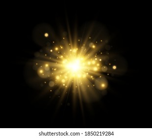 Bright beautiful star.Vector illustration of a light effect on a transparent background.
