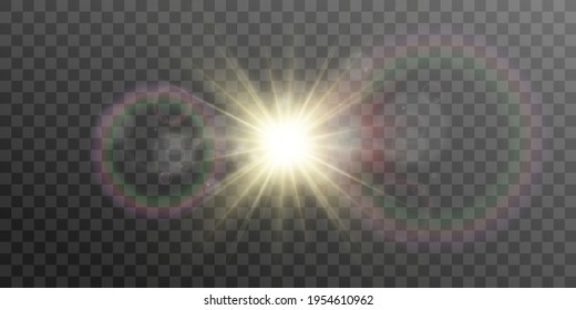 Bright beautiful star.Vector illustration of a light effect on a transparent background.