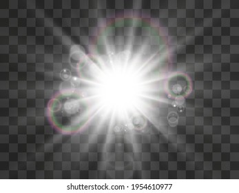 Bright beautiful star.Vector illustration of a light effect on a transparent background.