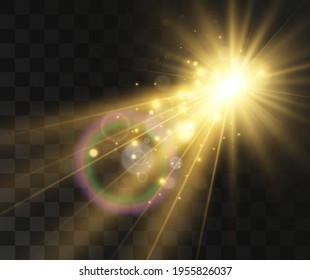 Bright beautiful star.Vector illustration of a light effect on a transparent background.	
