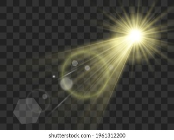 Bright beautiful star.Vector illustration of a light effect on a transparent background.