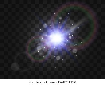 Bright beautiful star.Vector illustration of a light effect on a transparent background.	
