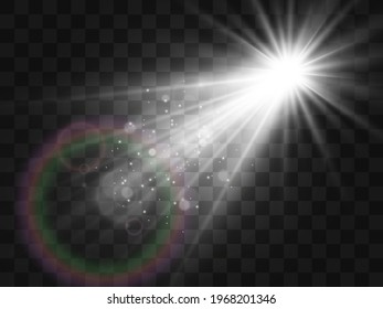 Bright beautiful star.Vector illustration of a light effect on a transparent background.	
