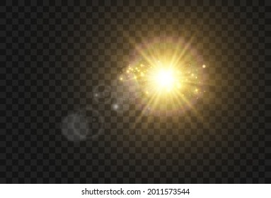 Bright beautiful star.Vector illustration of a light effect on a transparent background.