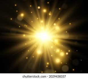 Bright beautiful star.Vector illustration of a light effect on a transparent background.	
