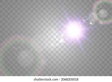 Bright beautiful star.Vector illustration of a light effect on a transparent background.