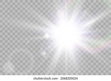 Bright beautiful star.Vector illustration of a light effect on a transparent background.