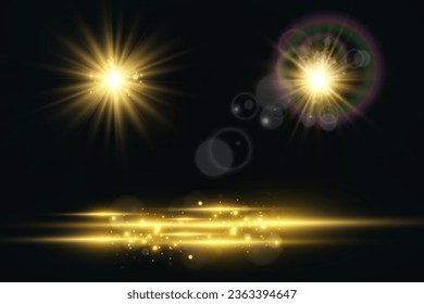 Bright beautiful star.Vector illustration of a light effect on a transparent background.	
