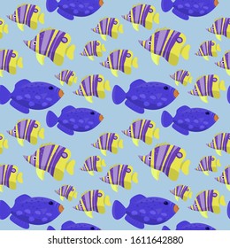 bright beautiful tropical fish seamless pattern background