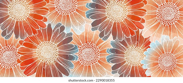 Bright beautiful vector floral background with red and orange marigold flowers. Background for text, photos, covers, wallpapers and presentations