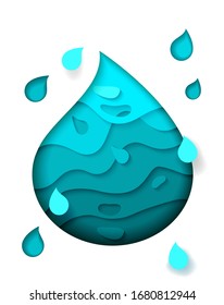 Bright beautiful water drop cut from paper. You can use a banner or poster banner. Save water earth recourses. Vector illustration.