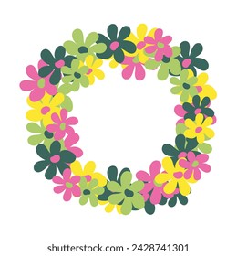 Brillante hermosa corona de flores aisladas sobre un fondo blanco. Marco redondo decorativo en colores neutros. Diseño único para tarjetas de felicitación, banners, volantes. Vector. Dibujado a mano.