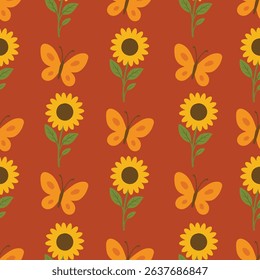 Bright Bee Butterfly Sunflower Honey Pattern