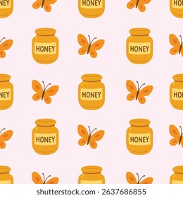 Bright Bee Butterfly Sunflower Honey Pattern