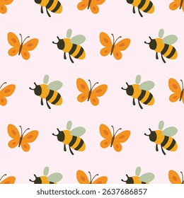 Bright Bee Butterfly Sunflower Honey Pattern