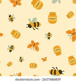 Bright Bee Butterfly Sunflower Honey Pattern