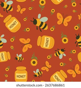 Bright Bee Butterfly Sunflower Honey Pattern