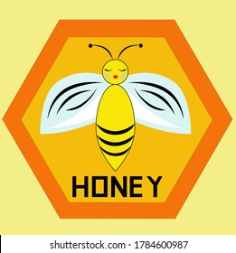  Bright bee in a hexagon(honeyomb).Food and drink.