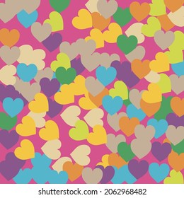 Bright Beige Hearts Love Confetti Vector Print. Pastel Rainbow Warm Ornamental Fabrics. Light Green Romantic Wedding Art Background. Modern Blue Yellow Saint Valentine Modern Design.